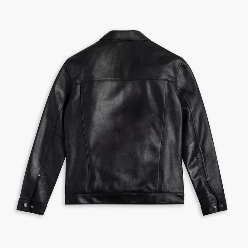 Men’s Black Leather Trucker Jacket